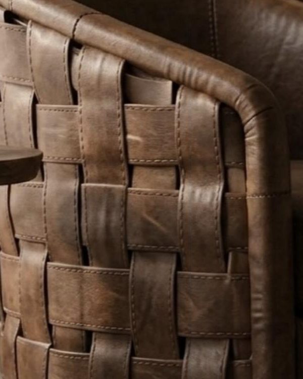 Close-up of woven leather on an armchair